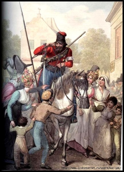 Contemporary depiction of a Cossack in Paris