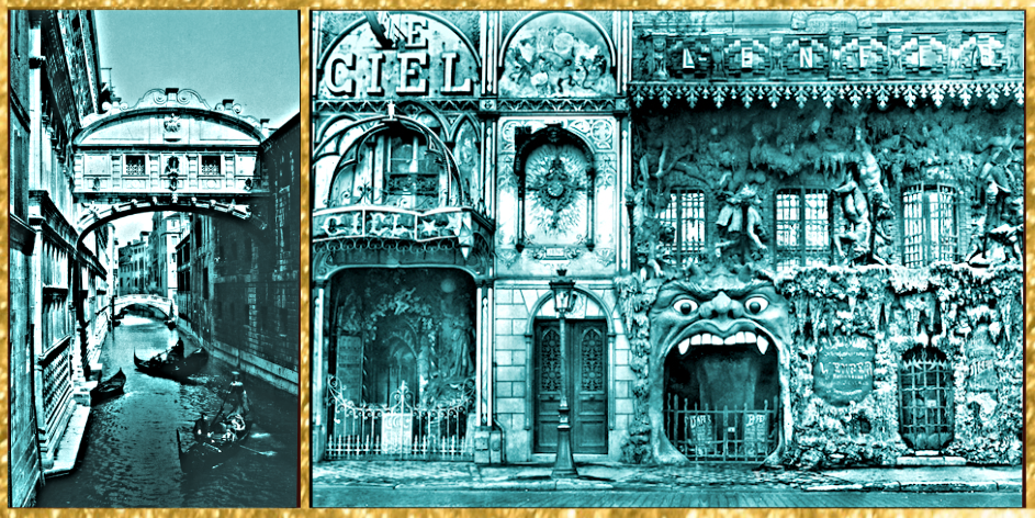 A collage of different buildings with various designs.