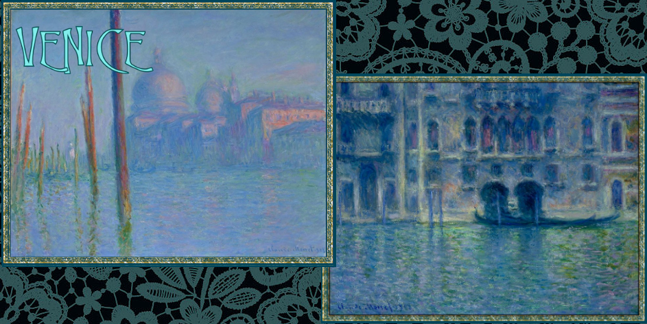 Venice paintings with decorative floral border.